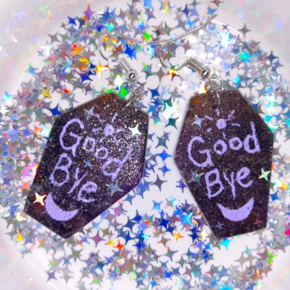 Goodbye ouija coffin earrings